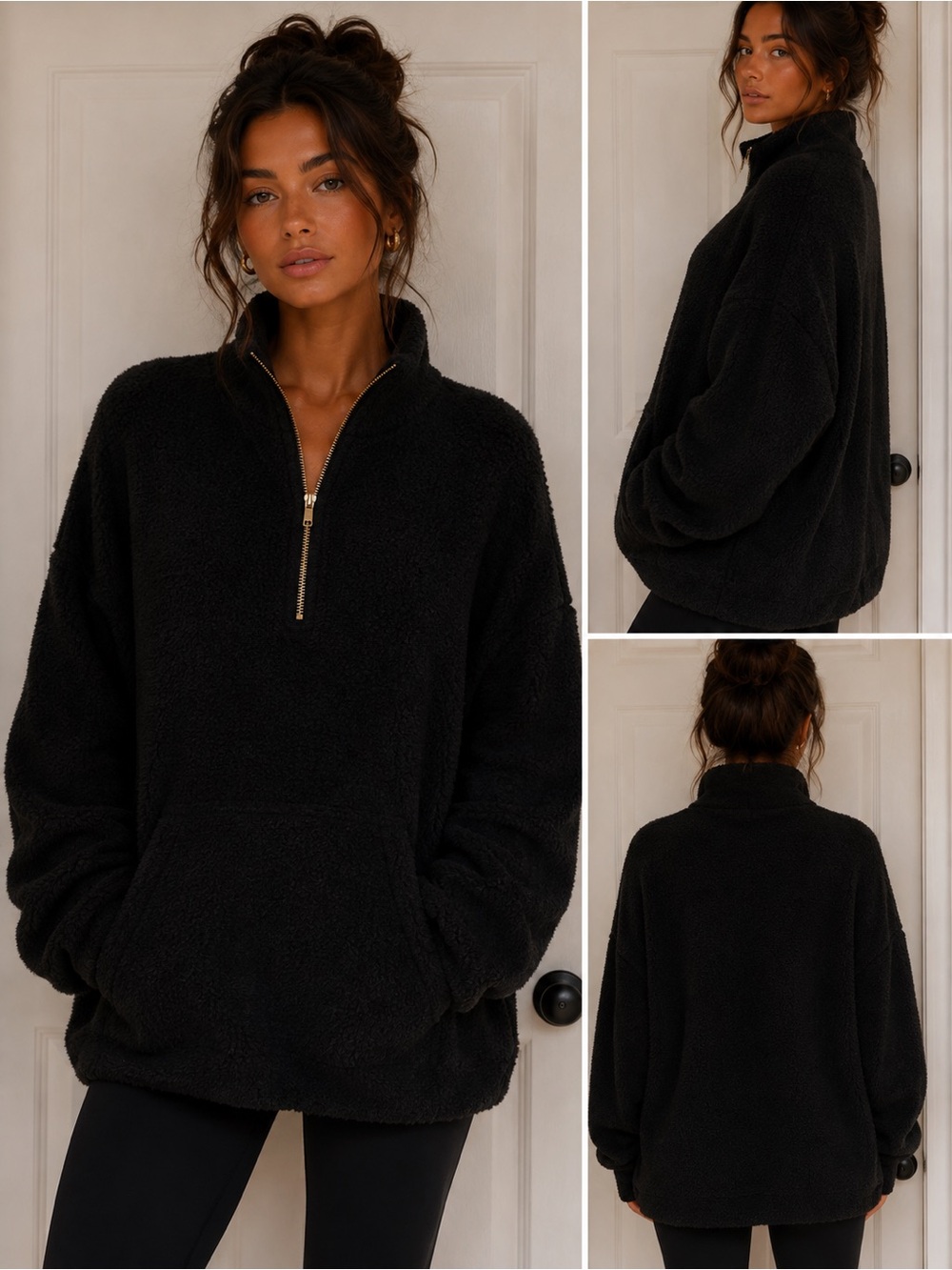 LOFT Black Sherpa Half-Zip Jacket